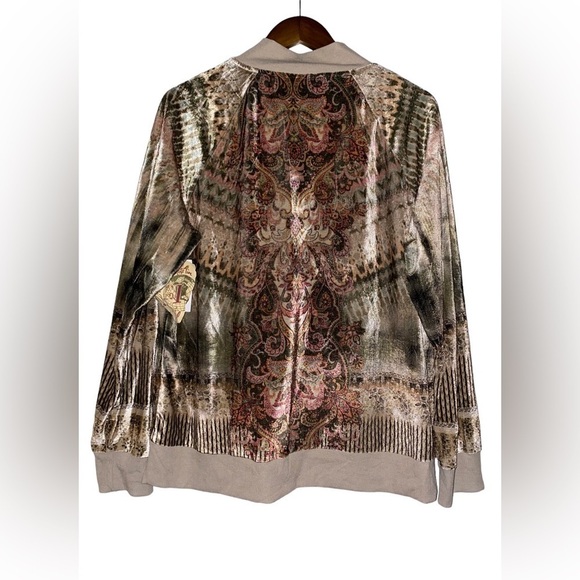 NEW One World Abstract Print Knit Full Zip Jacket Women XL Boho Mix Media - Picture 2 of 9